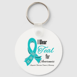 I Wear Teal Ribbon Ovarian Cancer Awareness Key Ring