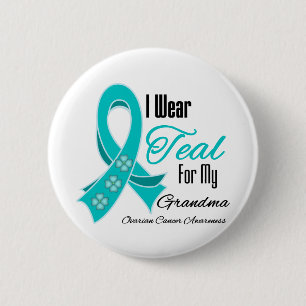 I Wear Teal Ribbon Ovarian Cancer Grandma 6 Cm Round Badge