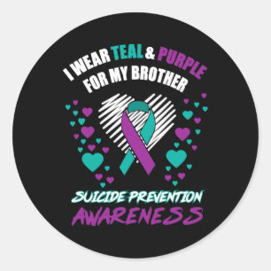 I Wear TealandPurple For My Brother Suicide Preven Classic Round Sticker