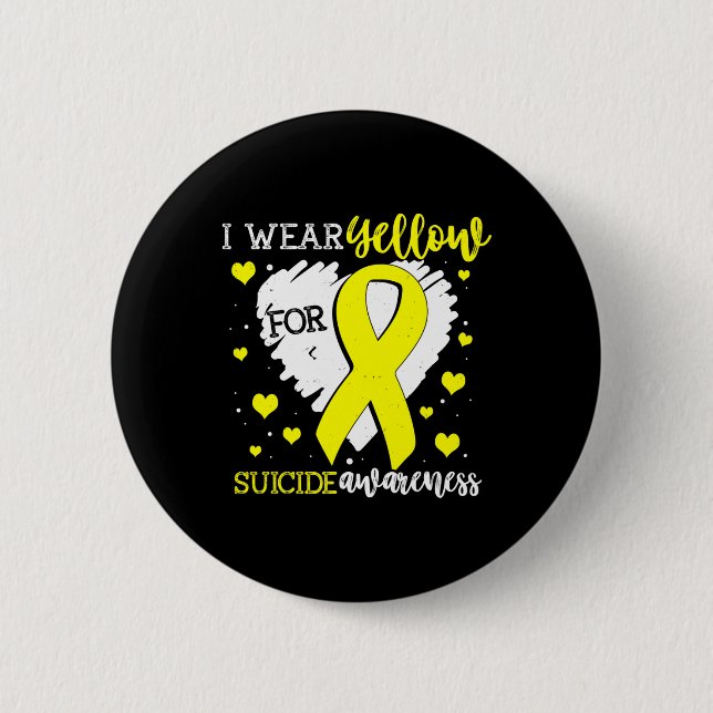 I Wear Yellow For Suicide Awareness Ribbon Graphic 6 Cm Round Badge (Front)