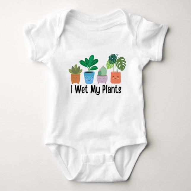 I Wet My Plants , Funny Plant Natural  Baby Bodysuit (Front)