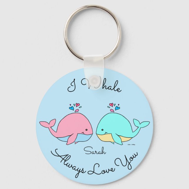 I Whale Always Love You Kawaii Blue Key Ring (Front)