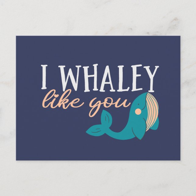 I Whaley Like You Cute Whale Funny Valentine's Day Postcard (Front)