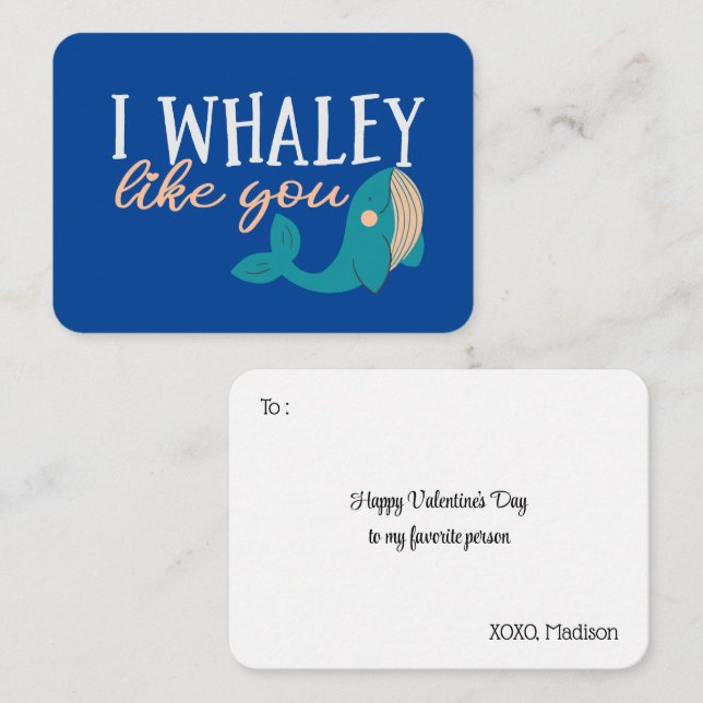 I Whaley Like You Funny Pun Cute Valentine's Day Card (Front/Back)