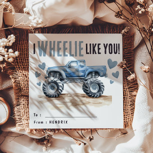 I Wheelie Like You   Blue Monster Truck Kids Holiday Card