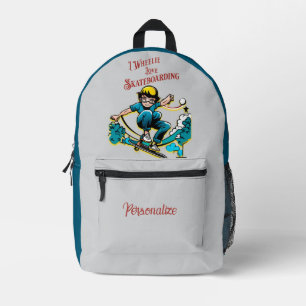 I Wheelie Love Skateboarding Quote Boy Personalise Printed Backpack