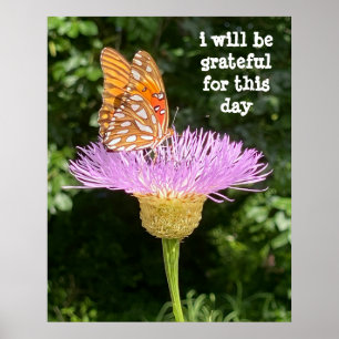 i will be grateful for this day, butterfly poster
