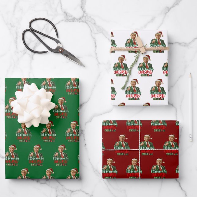 I Will Be Home For Christmas Funny Trump Gift Wrapping Paper Sheet (Front)
