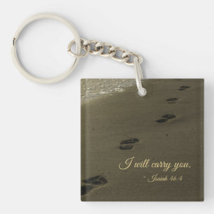 I Will Carry You Sand Footprints Key Ring