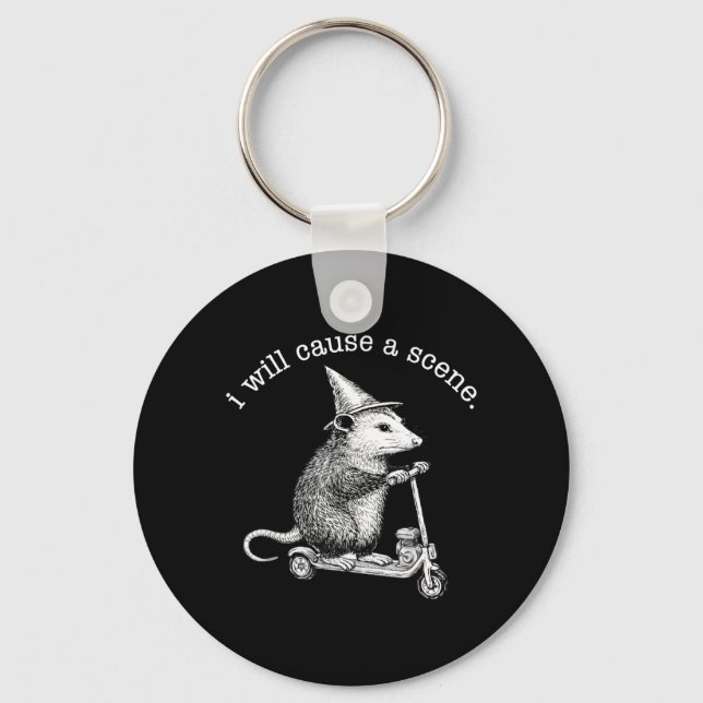 I Will Cause A Scene Funny Racoon Chaos Meme Key Ring (Front)