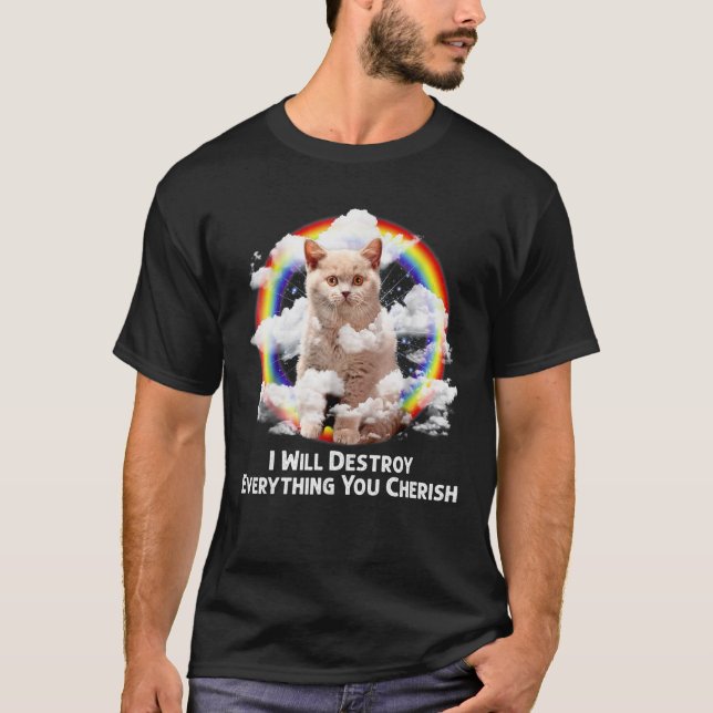 I Will Destroy Everything You Cherish Cat Rainbow  T-Shirt (Front)