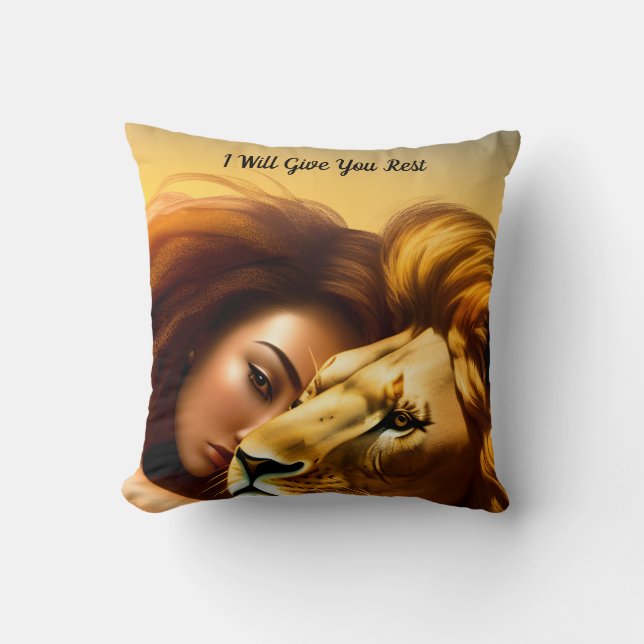 I Will Give You Rest Bible Quote Throw Pillow (Front)
