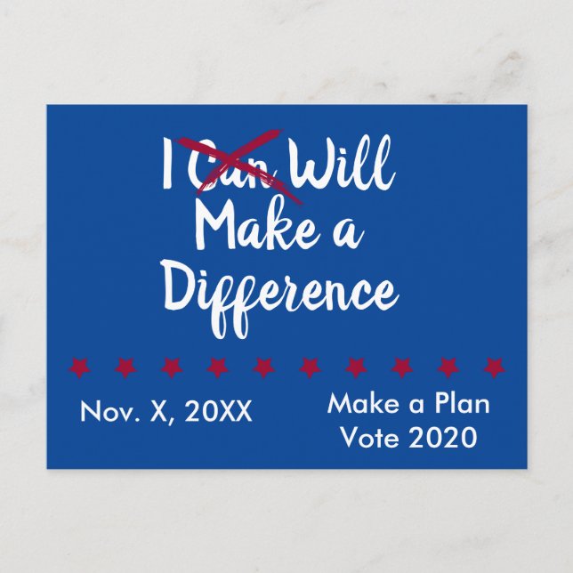I Will Make a Difference in Person Ballot Reminder Postcard (Front)