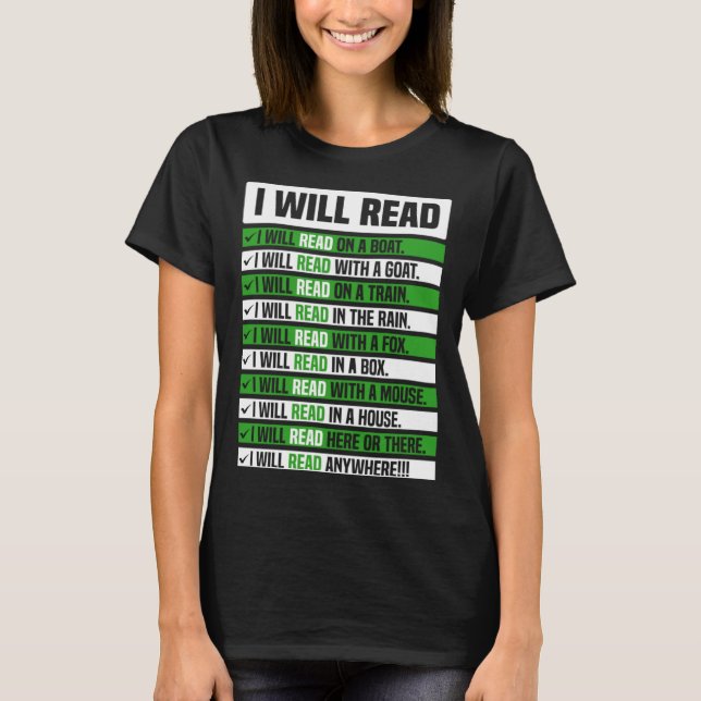 I Will Read Books On A Boat & Everywhere Reading   T-Shirt (Front)