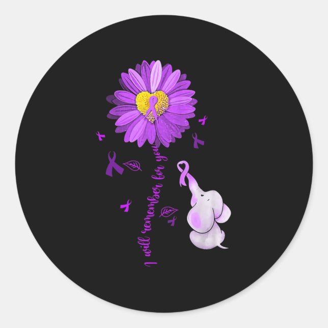 I Will Remember For You Elephant Alzheimer's Aware Classic Round Sticker (Front)