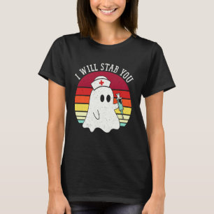 I Will Stab You Nurse Ghost Halloween Scrub Top Nu