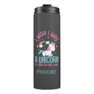 I Wish I Was A Unicorn Cute Cartoon Custom Name Thermal Tumbler