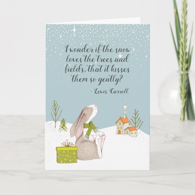 I Wonder if the Snow Quote Cute Bunny Christmas Card (Front)