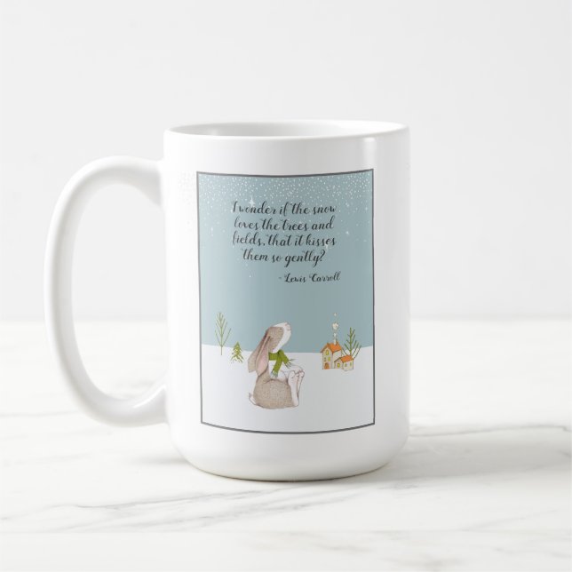 I Wonder if the Snow Quote Cute Bunny Coffee Mug (Left)