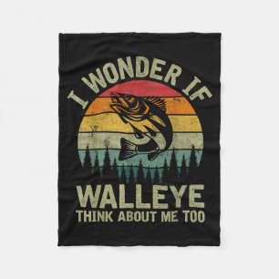 I Wonder If Walleye Think About Me Fishing Humor L Fleece Blanket