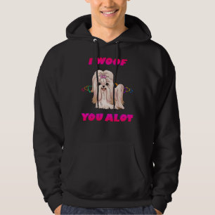 I Woof You A Lot Pink Text Cream Shih Tzu Hoodie