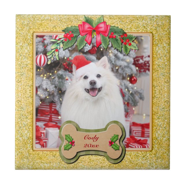 I Woof You A Merry Christmas Personalised Dog Gift Ceramic Tile (Front)