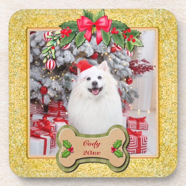 I Woof You A Merry Christmas Personalised Dog Gift Coaster (Front)