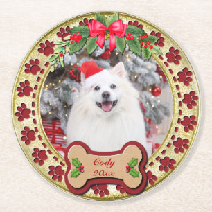 I Woof You A Merry Christmas Personalised Dog Gift Round Paper Coaster
