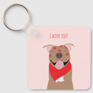 I Woof You American Bulldog Kiss Marks Key Ring