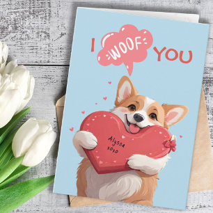 I Woof You Blue Corgi Funny Dog Pun Anniversary  Card