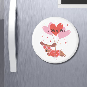 I Woof You Cute Dachshund Dog Red Heart Balloons Magnet