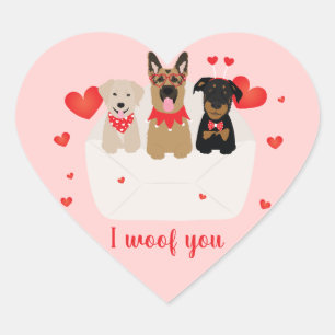 I Woof You Dogs In Envelope Love Heart Sticker