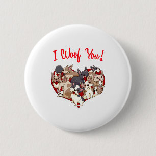 I Woof You French Bulldog Dog Heart Shape Valentin 6 Cm Round Badge