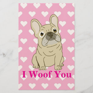 I Woof You - French Bulldog hearts Stationery