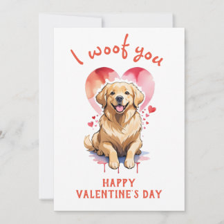 I woof you golden retriever dog valentine's day holiday card