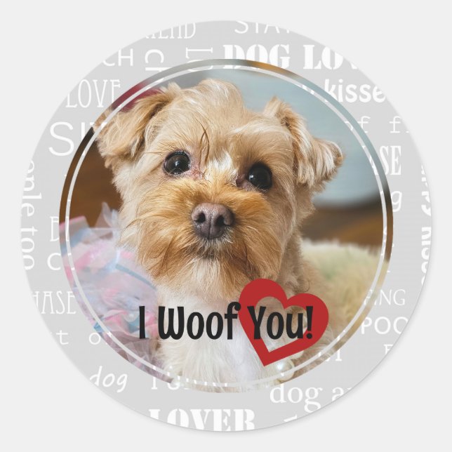 "I Woof You" Round Dog Theme Stickers (Front)