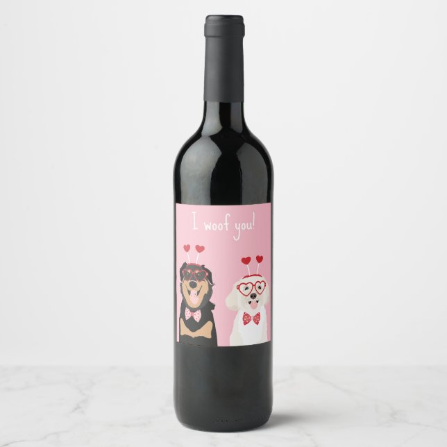 I Woof You Valentine Dog Rottweiler Maltipoo Puppy Wine Label (Front)