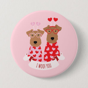 i Woof You Valentine Wire Fox Terrier Dogs 7.5 Cm Round Badge