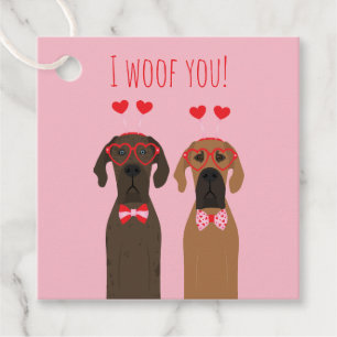 I Woof You Valentines Day Great Dane Dogs Favour Tags