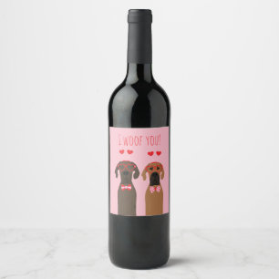 I Woof You Valentines Day Great Dane Dogs Wine Label