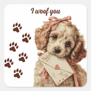 I woof you Vintage Pup Valentine's Day Square Sticker