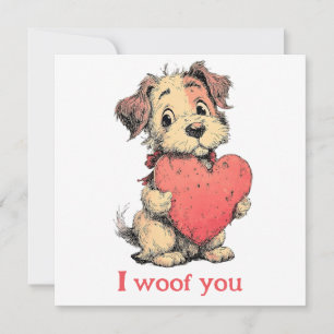 I woof you Vintage Puppy Heart Valentine`s Day Card