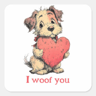 I woof you Vintage Puppy Heart Valentine`s Day Square Sticker