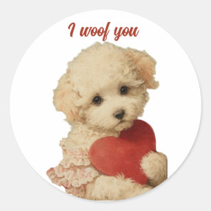 I woof you Vintage Puppy Love Message Classic Round Sticker