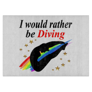 I WOULD RATHER BE DIVING DIVER GIRL DESIGN CUTTING BOARD