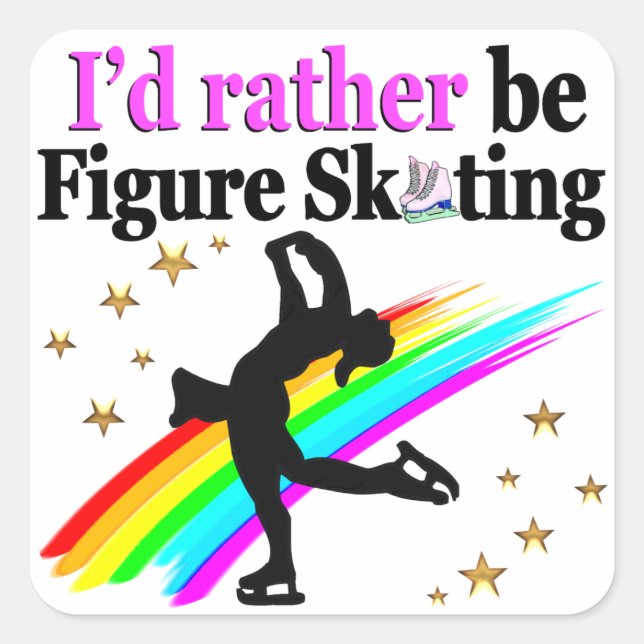 I WOULD RATHER BE FIGURE SKATING SQUARE STICKER (Front)