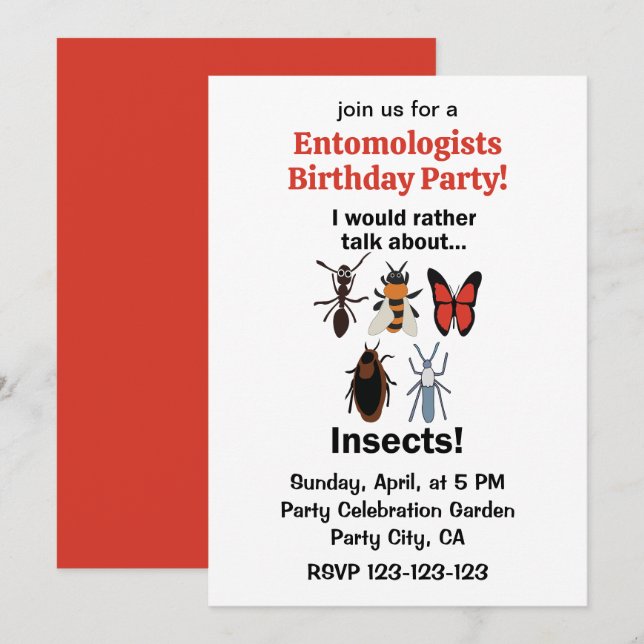 I Would Rather Talk About Insects Funny Birthday Invitation (Front/Back)