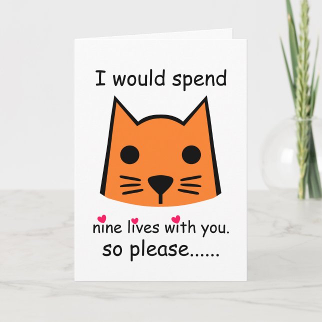 I Would Spend 9 Lives With You Valentine's Day Cat Card (Front)