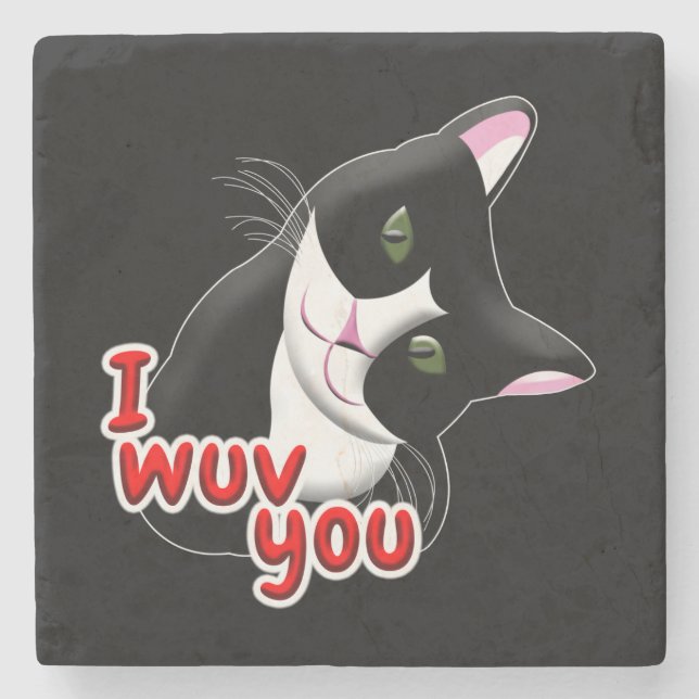 I wuv you Cat Stone Coaster (Front)