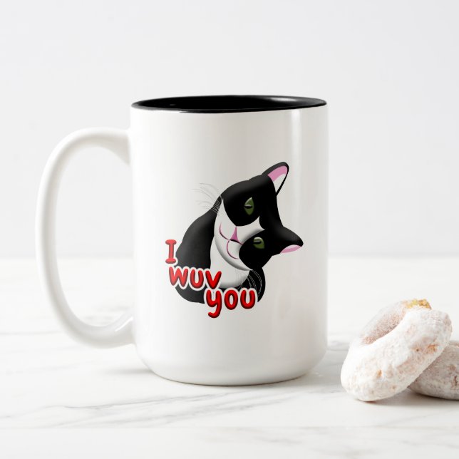 I wuv you Cat Two-Tone Coffee Mug (With Donut)